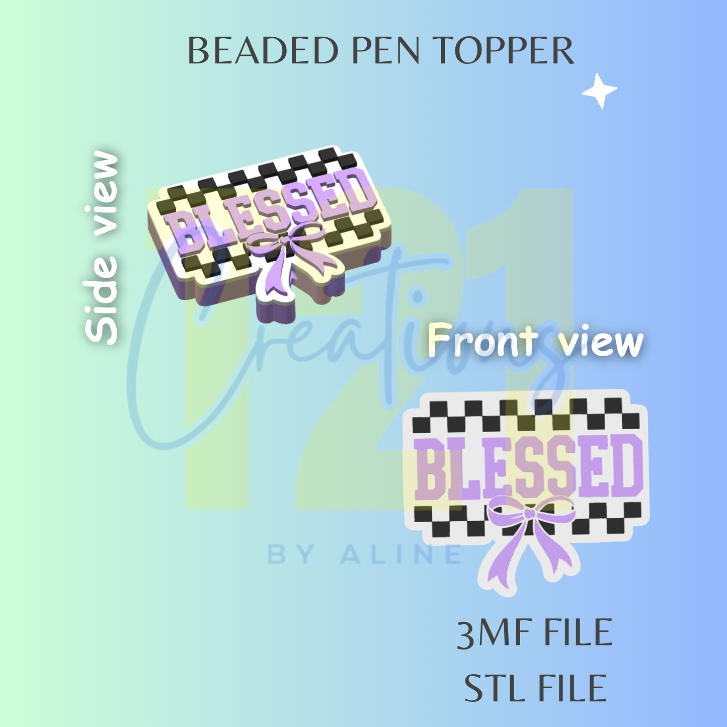 CHECKERED BLESSED PEN TOPPER STL FILE
