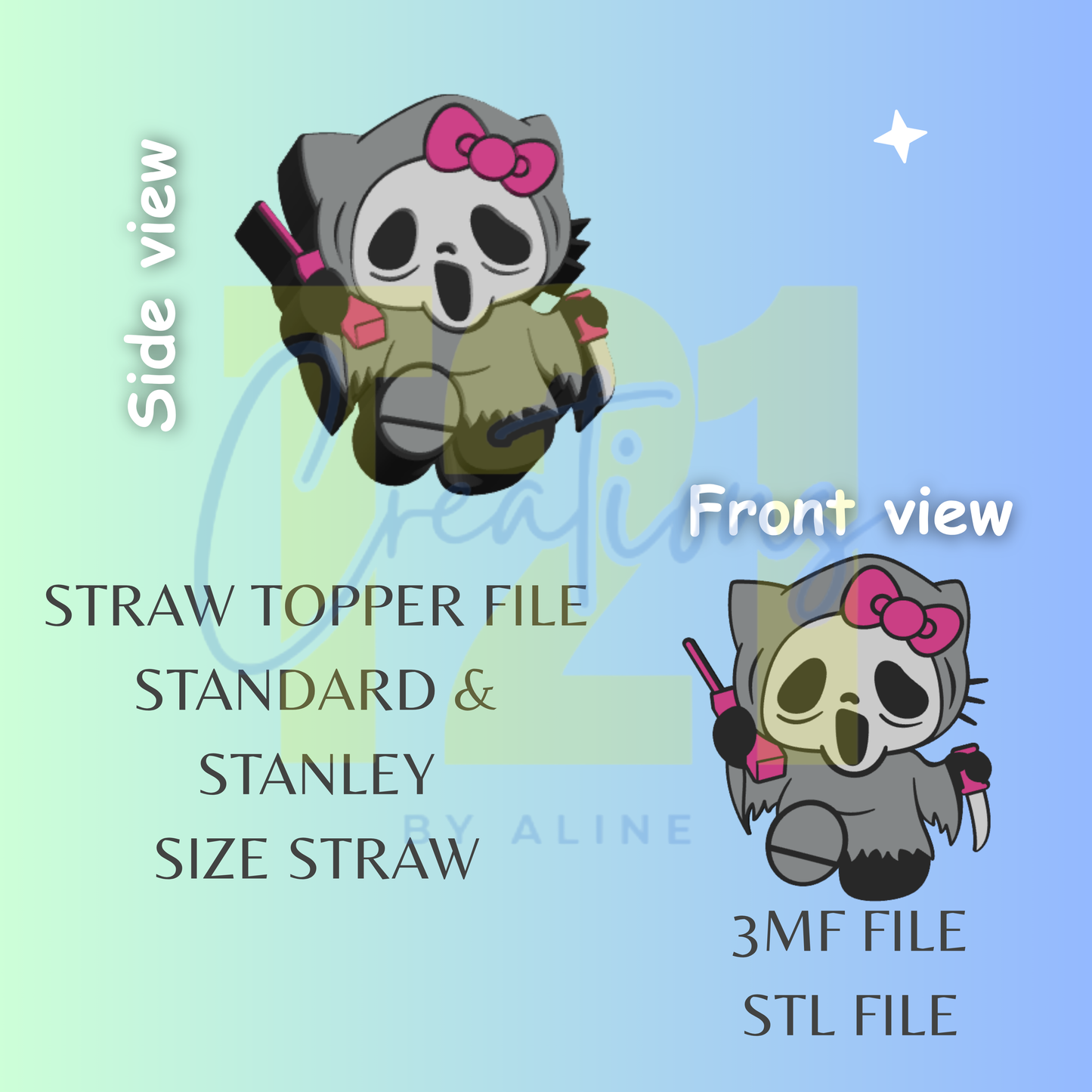 H-K FACE GHOST STRAW TOPPER STL FILE