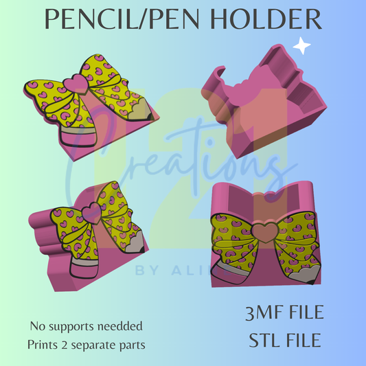 HEARTS PENCIL BOW PEN/PENCIL HOLDER STL FILE