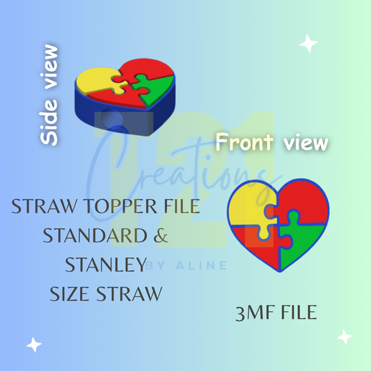 AUTISM HEART STRAW TOPPER STL FILE