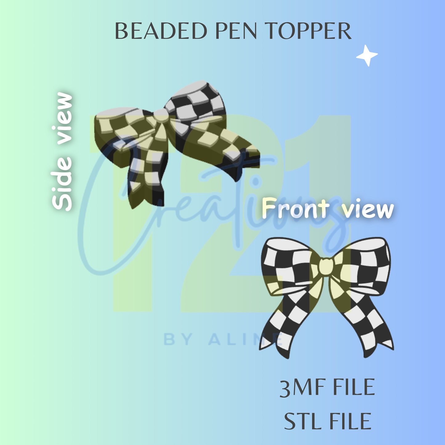 CHECKERED BOW PEN TOPPER STL FILE