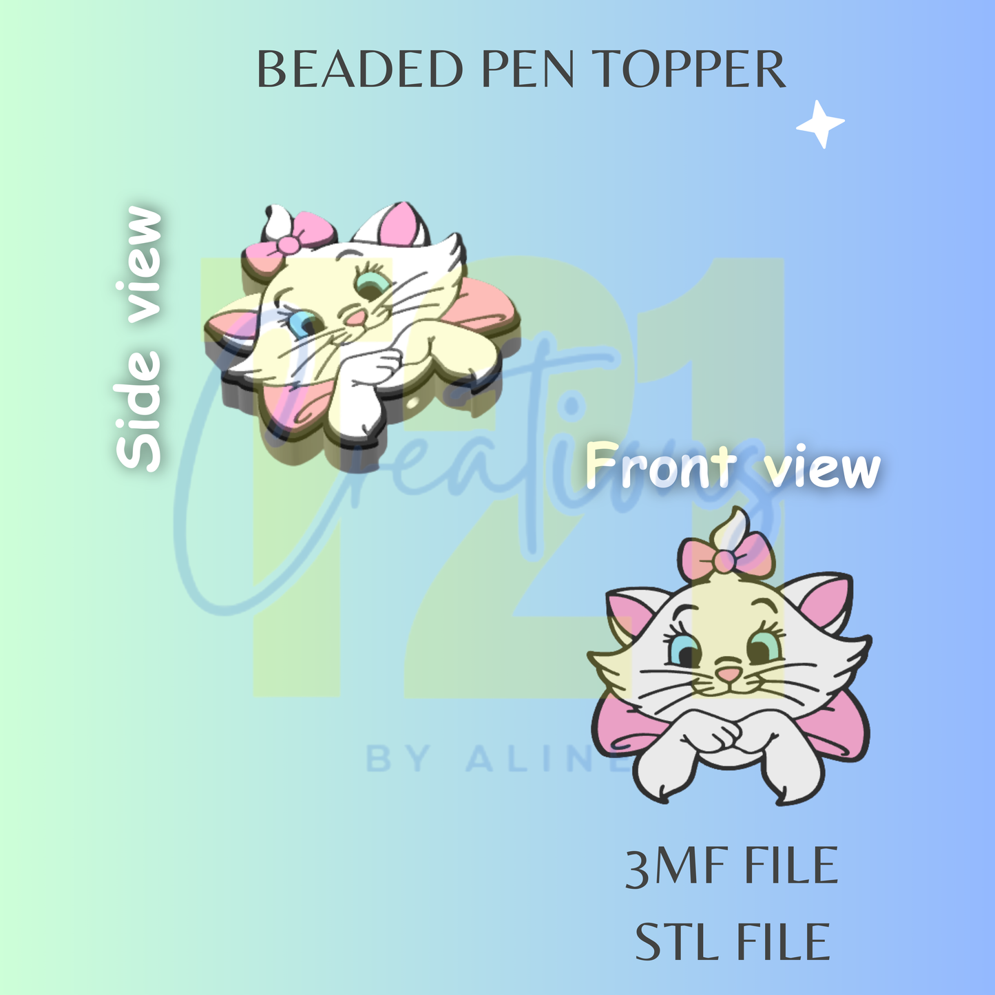 SASSY CAT PEN TOPPER STL FILE