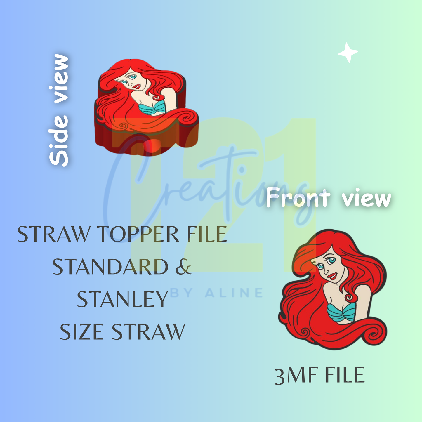 MERMAID STRAW TOPPER STL FILE