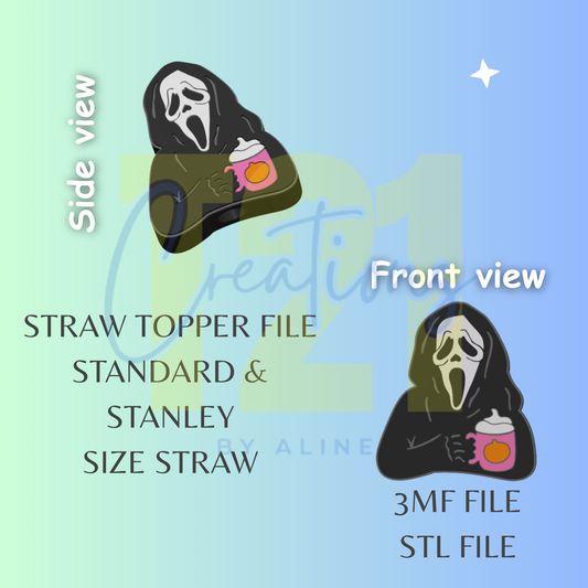 COFFEE FACE GHOST STRAW TOPPER STL FILE