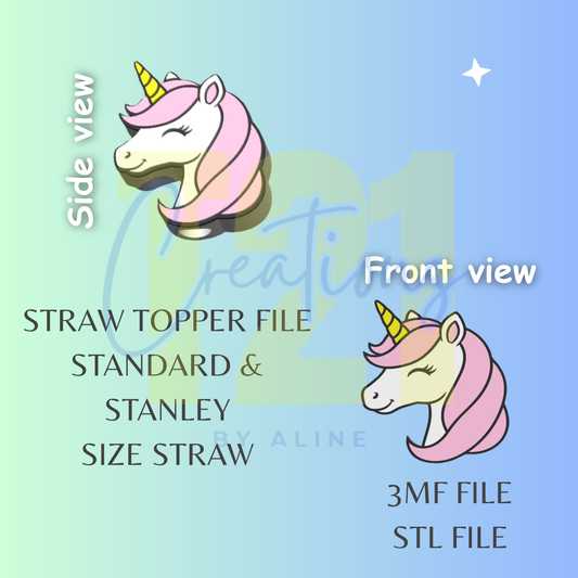 UNICORN 2 STRAW TOPPER STL FILE