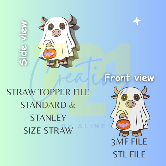 GHOST COW STRAW TOPPER STL FILE