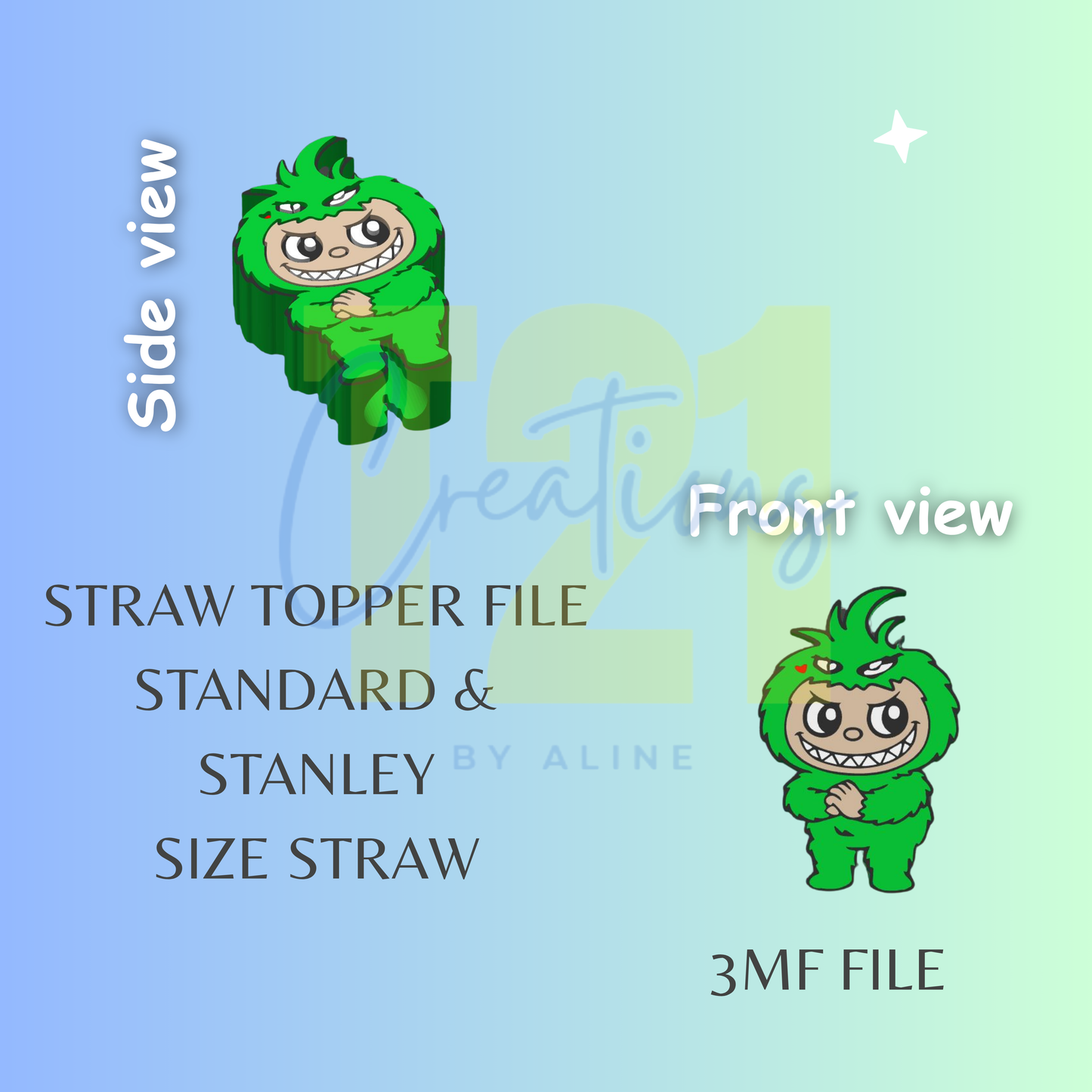GREEN BU STRAW TOPPER STL FILE