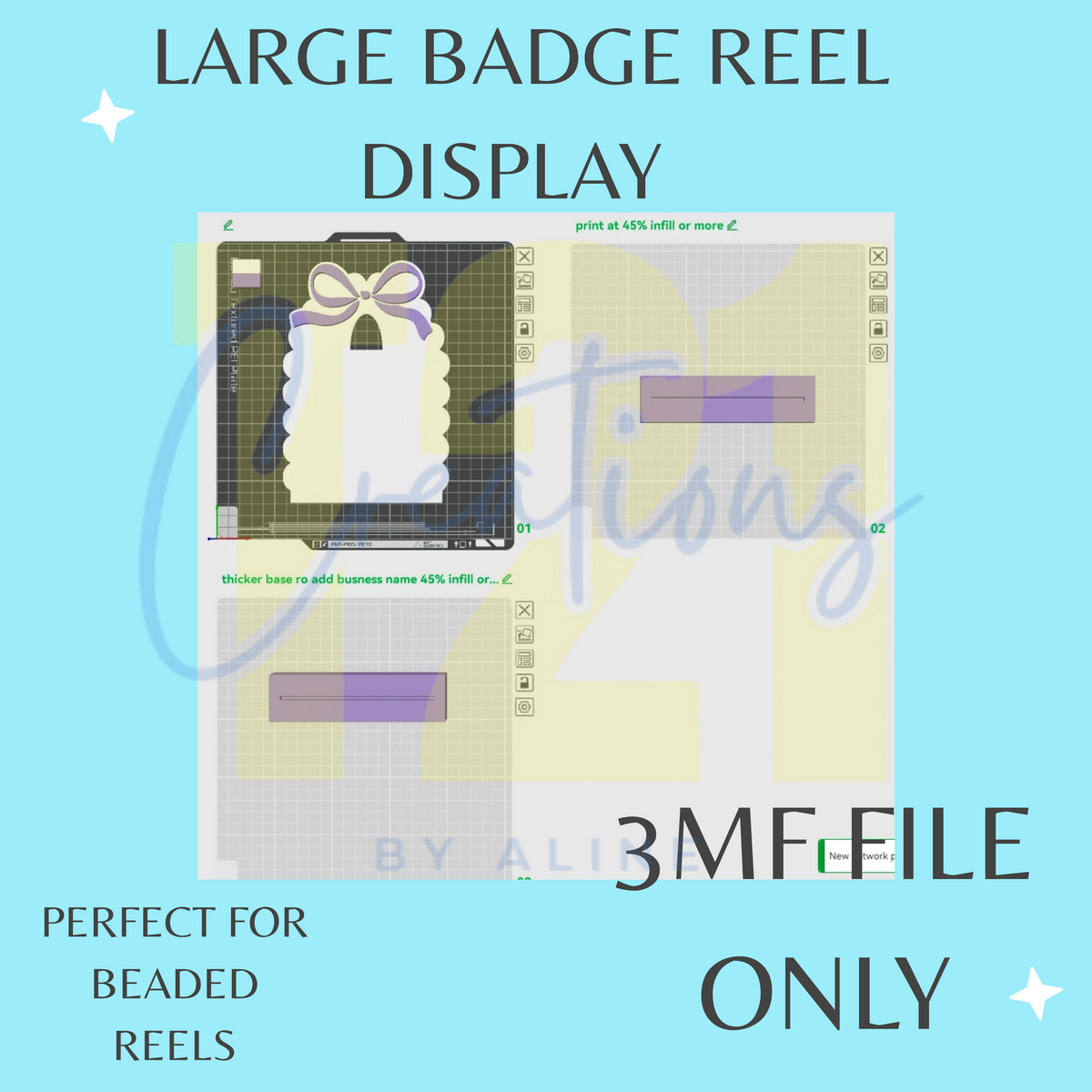 LARGE COQUETTE SINGLE BADGE REEL DISPLAY 3MF FILE (PERFECT FOR BEADED REELS)