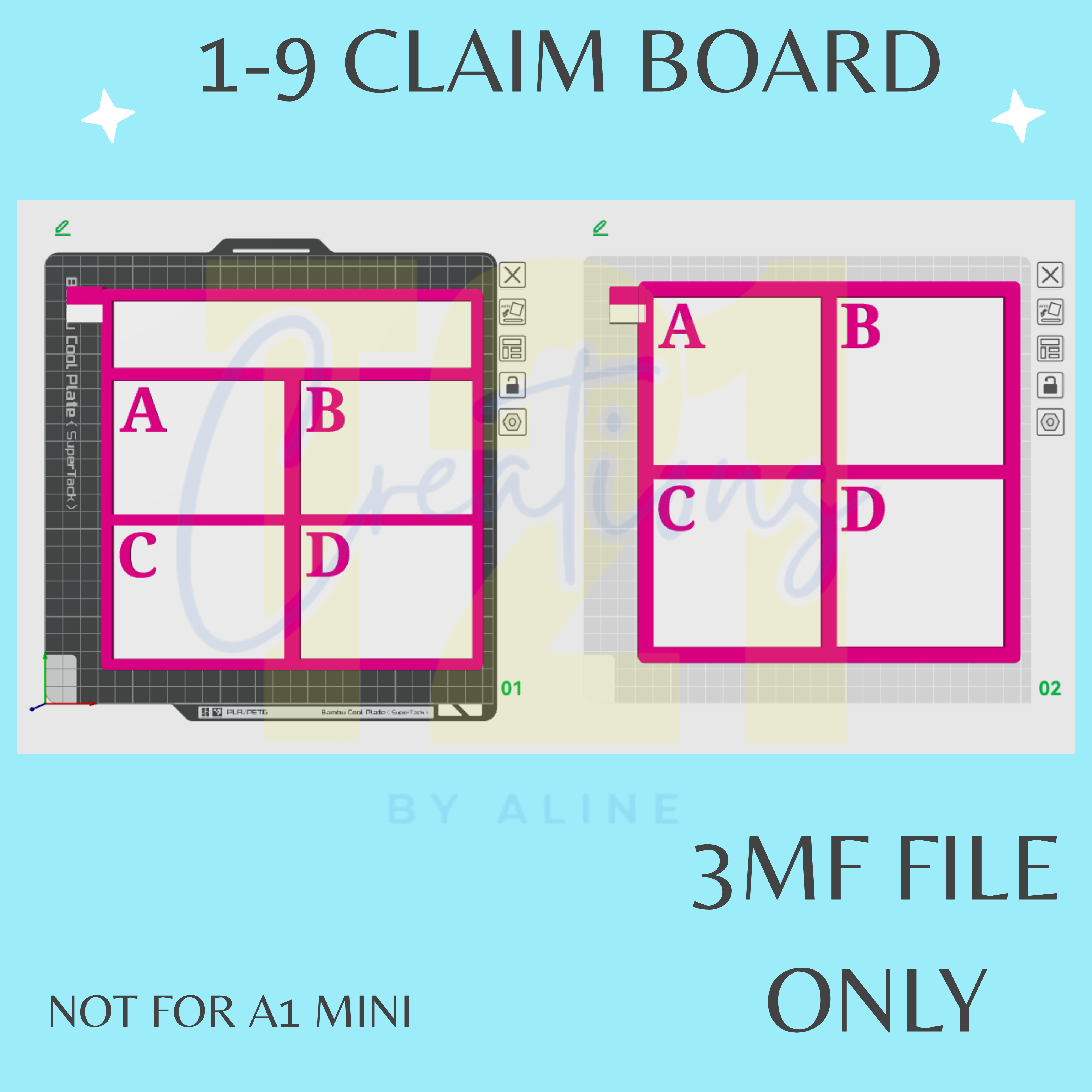 ABCD CLAIM BOARD BUNDLE 3MF FILE ONLY (NOT FOR A1 MINI) – T21 CREATIONS ...