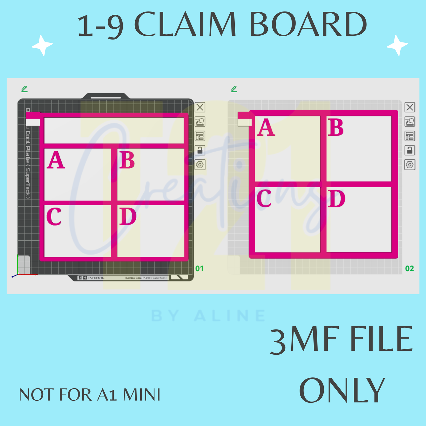 ABCD CLAIM BOARD BUNDLE 3MF FILE ONLY (NOT FOR A1 MINI)