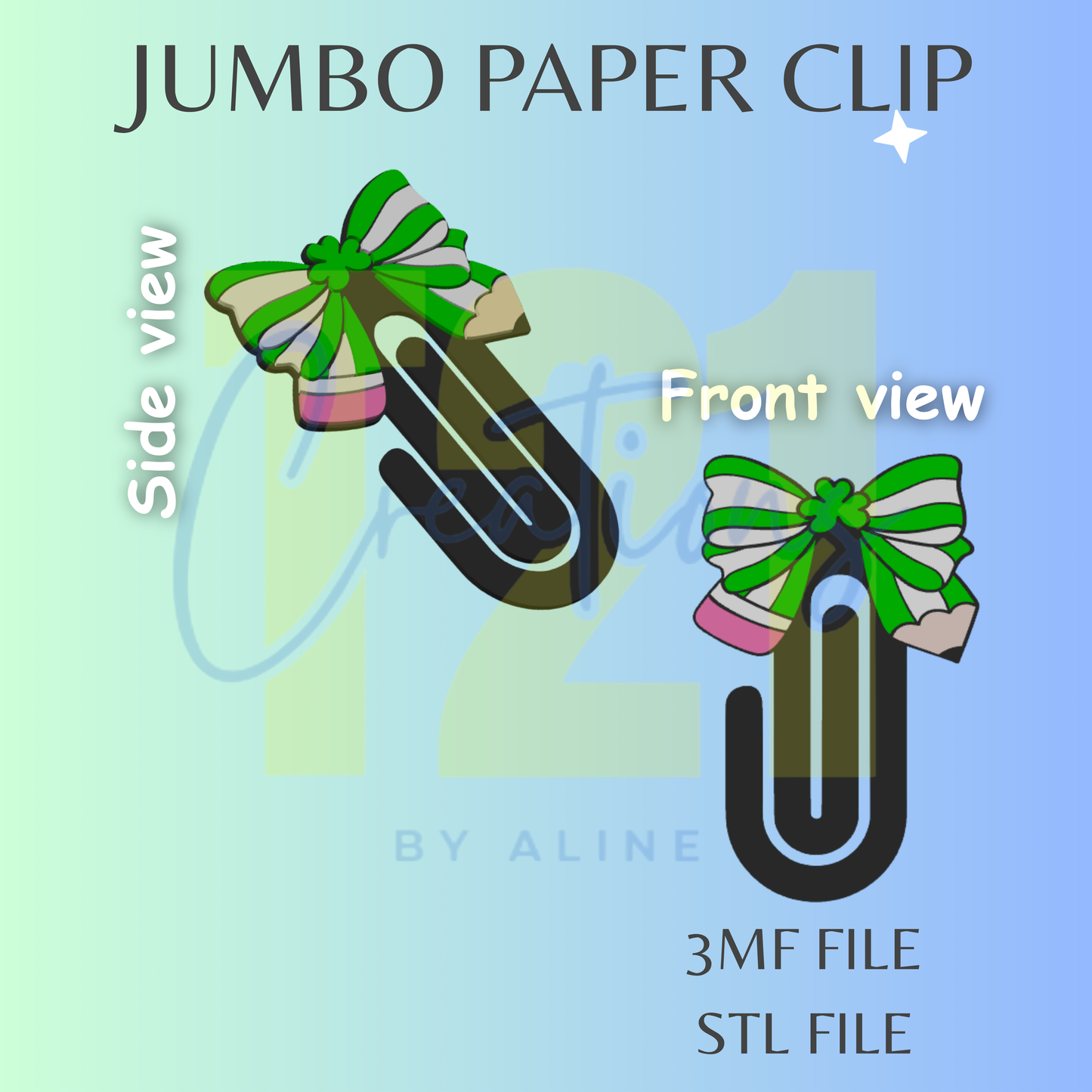 CLOVER PENCIL BOW JUMBO PAPER CLIP  STL FILE