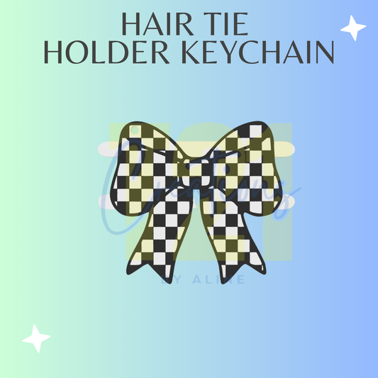 CHECKERED BOW HAIR TIE HOLDER KEYCHAIN
