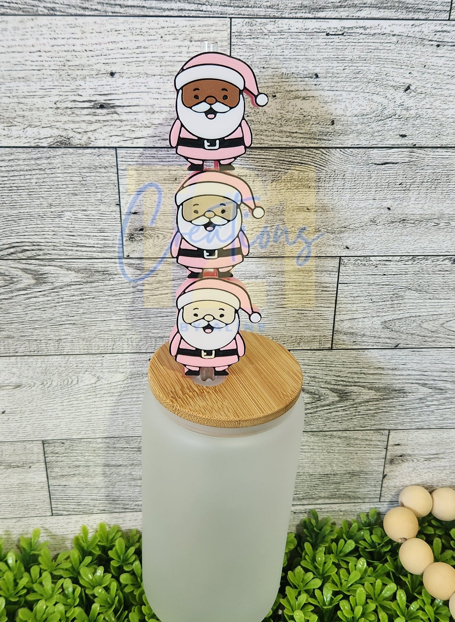 PINK SANTA CLAUS STRAW TOPPER