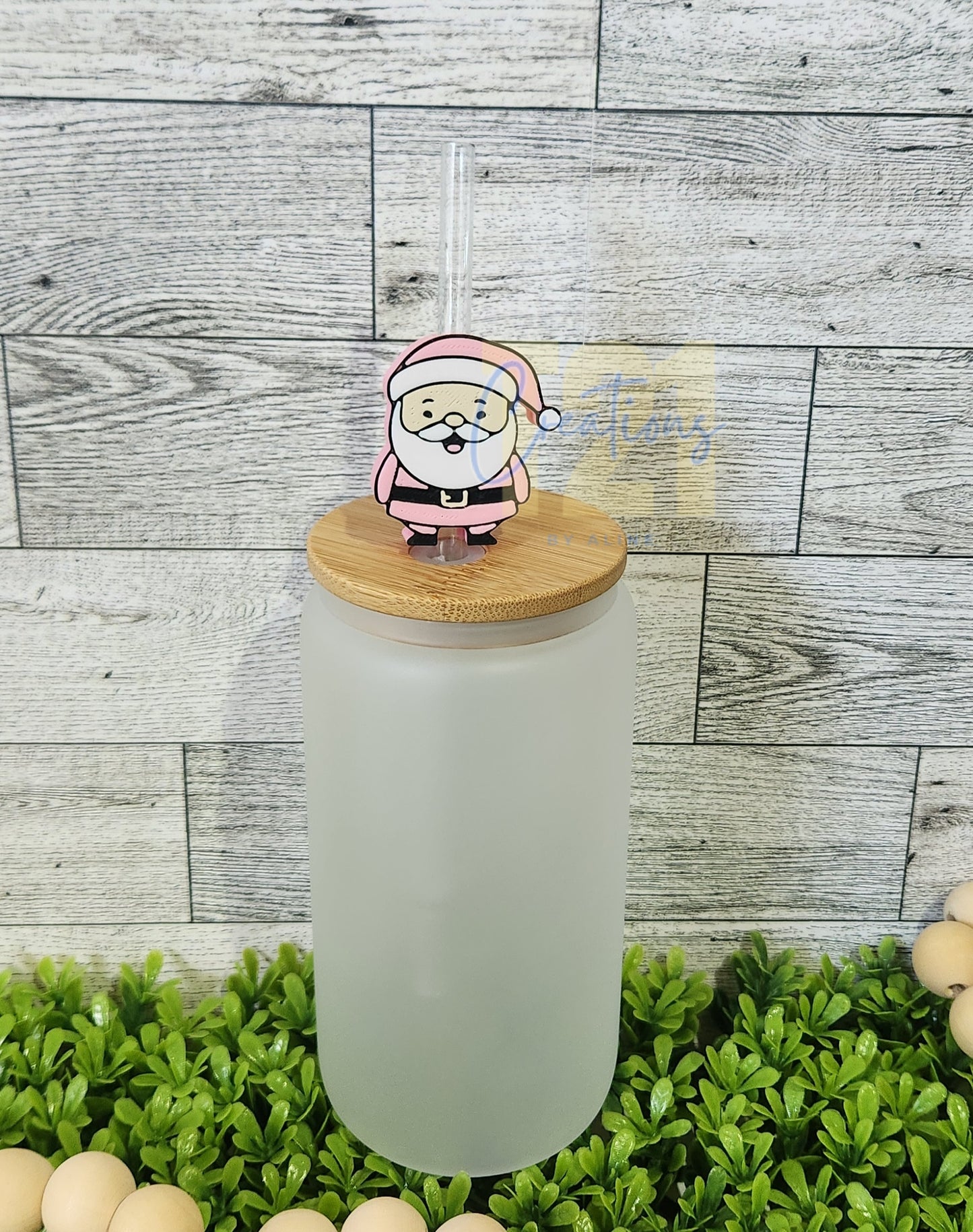 PINK SANTA CLAUS STRAW TOPPER