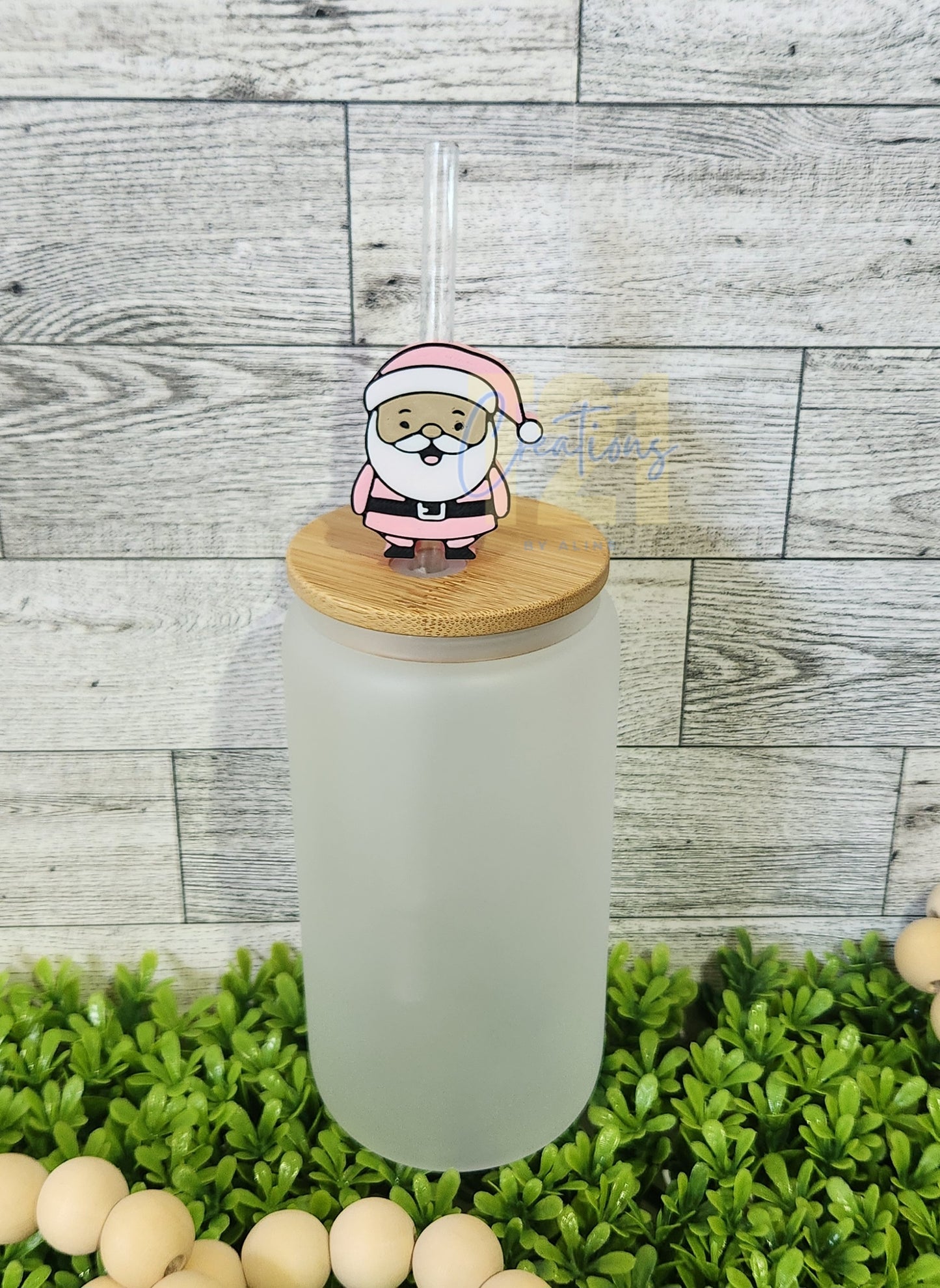 PINK SANTA CLAUS STRAW TOPPER