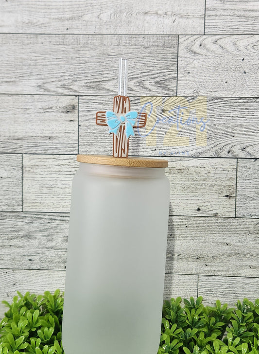 CROSS WITH BOW STRAW TOPPER