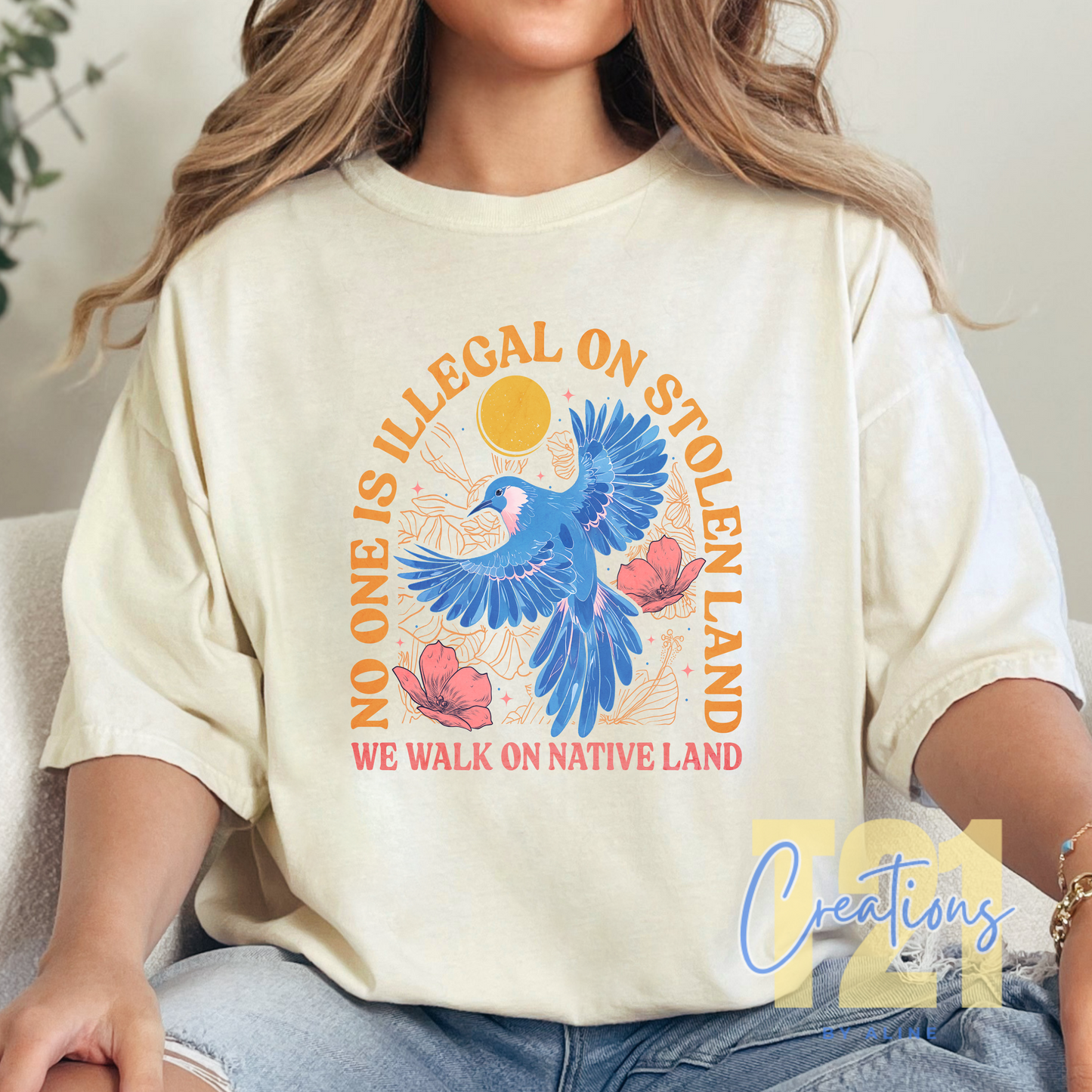 NO ONE IS ILLIGAL ON STOLEN LAND TSHIRT