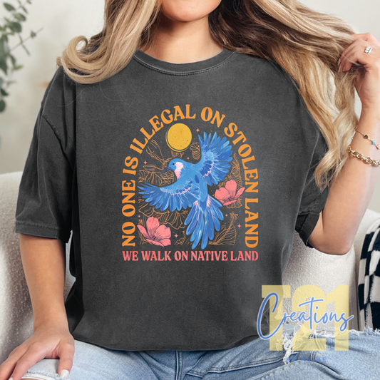 NO ONE IS ILLIGAL ON STOLEN LAND TSHIRT