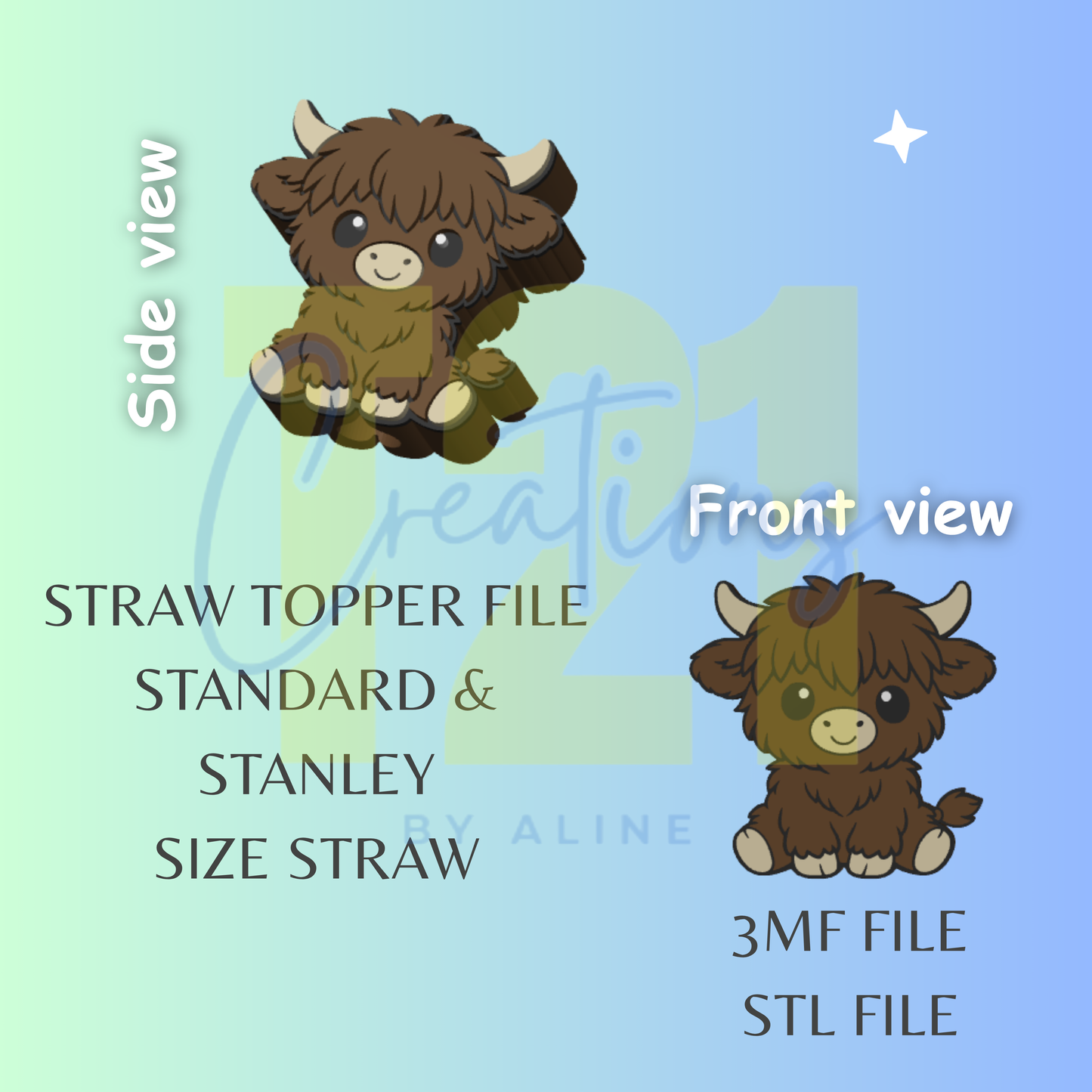 BABY COW STRAW TOPPER STL FILE