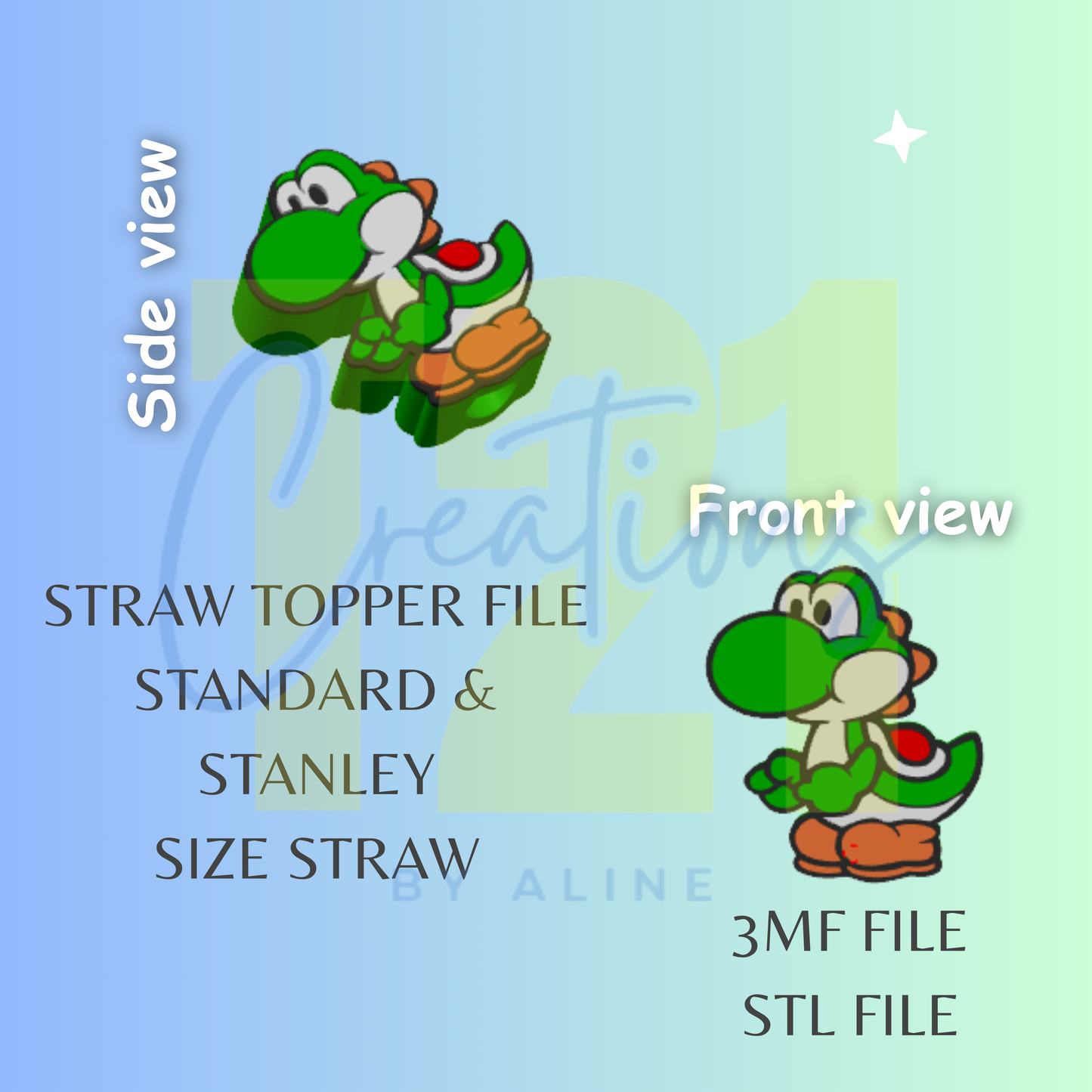 GREEN DINO STRAW TOPPER STL FILE