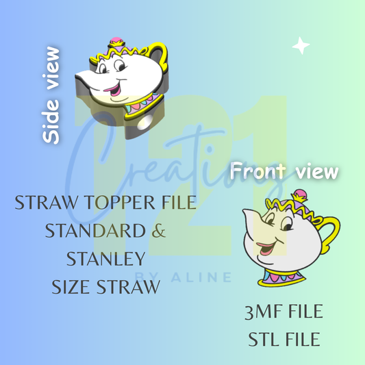 TEA POT STRAW TOPPER STL FILE
