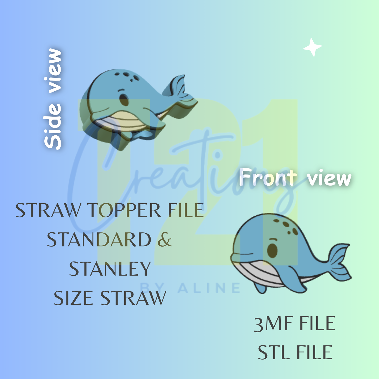 WHALE STRAW STRAW TOPPER STL FILE